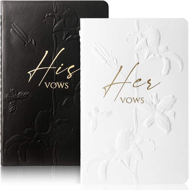 molekaus Vow Books,for Wedding Vow Books Wedding Gift for Bride and Groom Vows Book his and Hers with 28 Pages-5.5 * 3.5 in Wedding Notebook with Gilded Font Set of 2 （White and Black） - Image 1